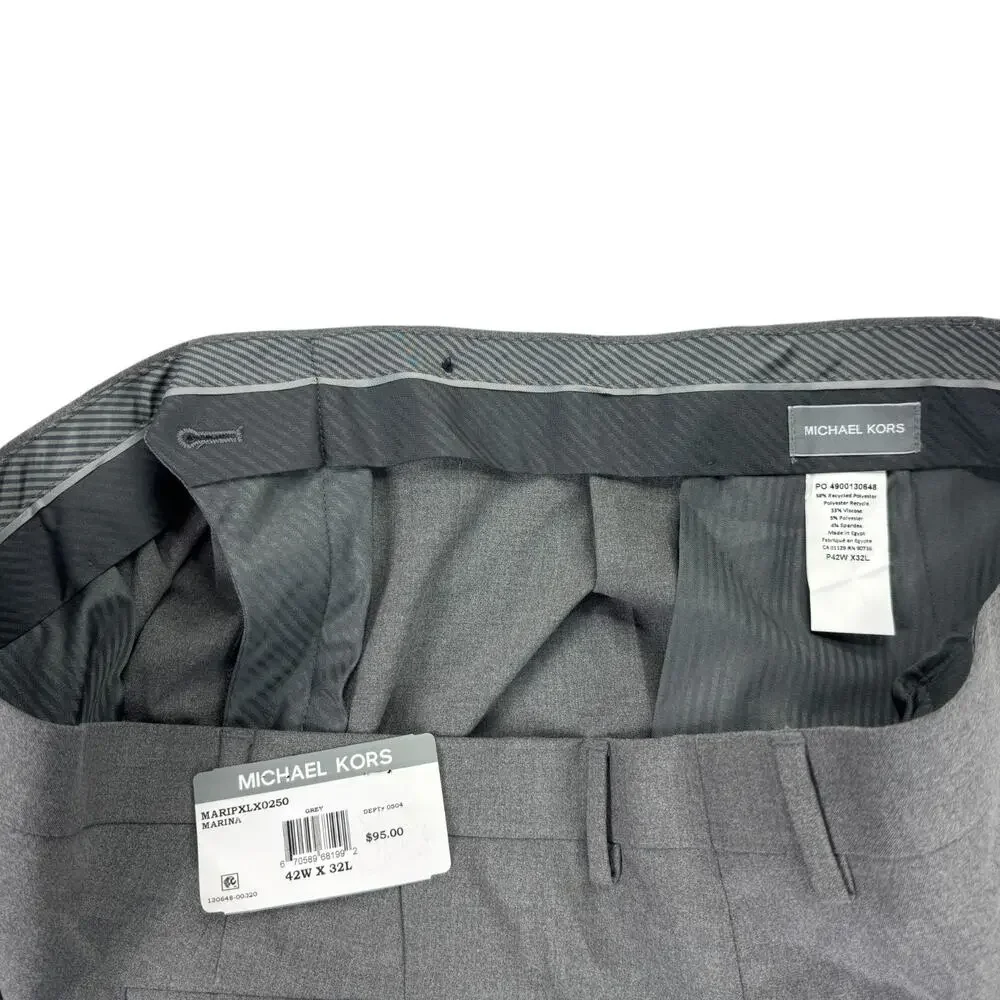 Michael Kors Mens Pleated Cuffed Solid Classic Fit Stretch Pants Gray 42x32